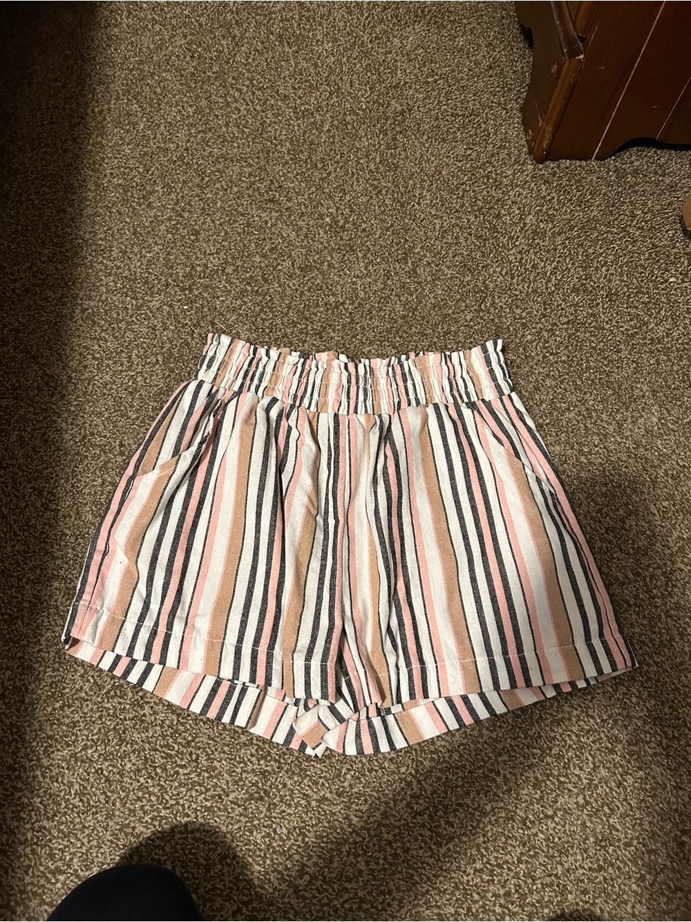 Forever 21 Pink, Cream, Black & Gray Striped High-Waist Shorts